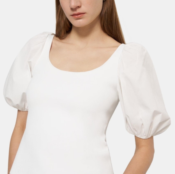 Theory Tops - Theory White Glossed Stretch Scoop Neck Top